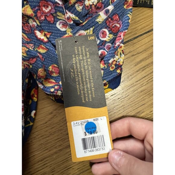 Lee Size Large Floral Striped‎ Blouse Blocked Style Sleeveless Top Blue Boho NWT - Picture 8 of 10